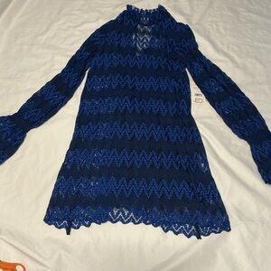 Free people Stylish Black Dress with Blue Lace Overlay.